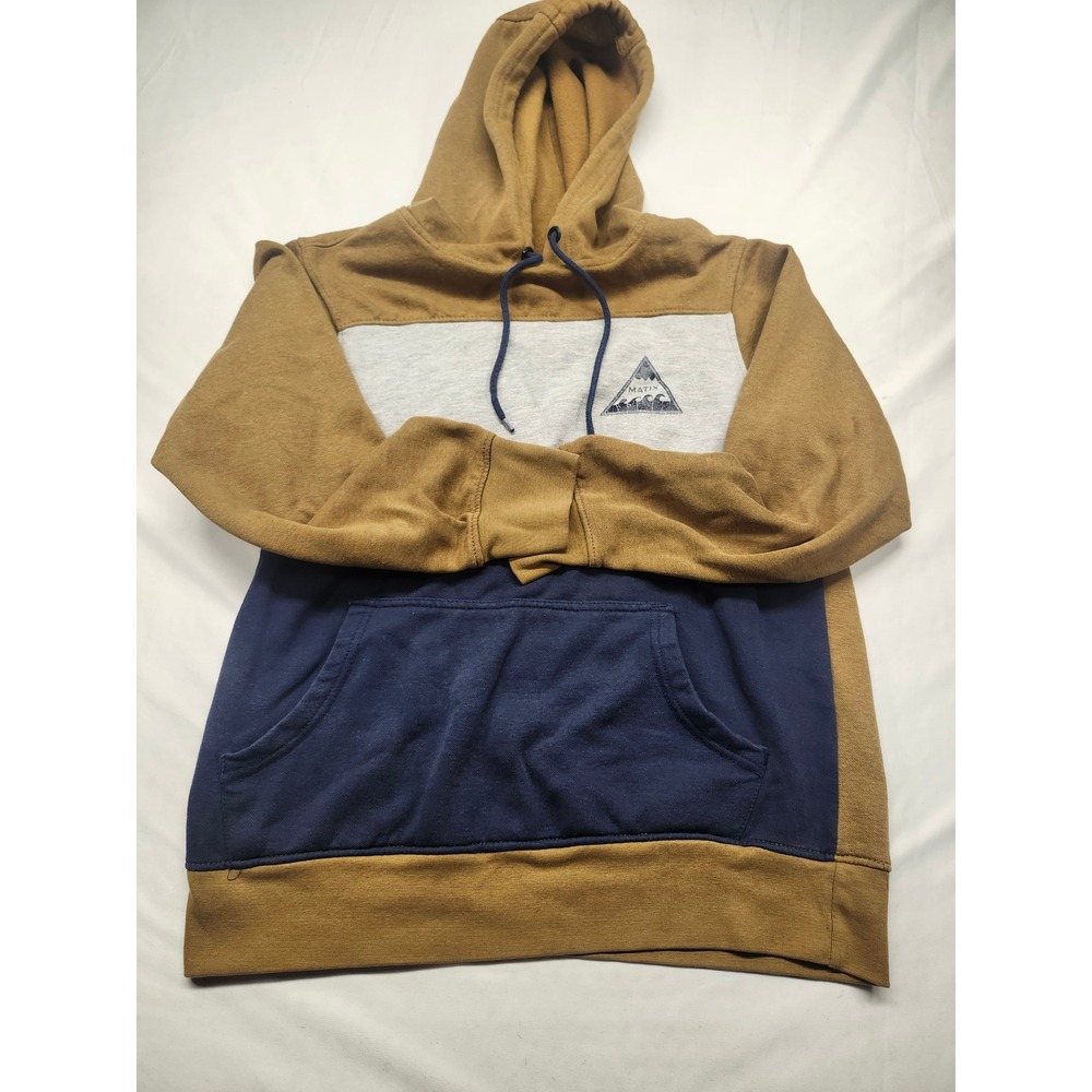Matix Mens Small Colorblock Hoodie Brown Navy Gray Fleece Sweatshirt Skate Surf